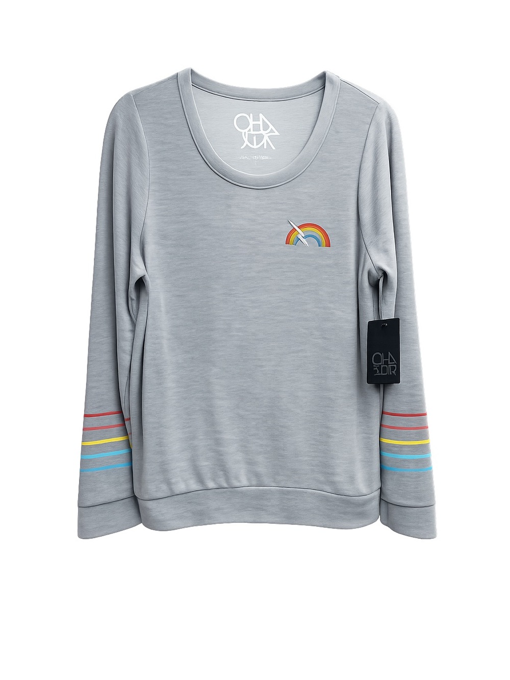 Chaser Rainbow Bolt Cozy Pullover Sweatshirt Gray Long Sleeve Size L NWT